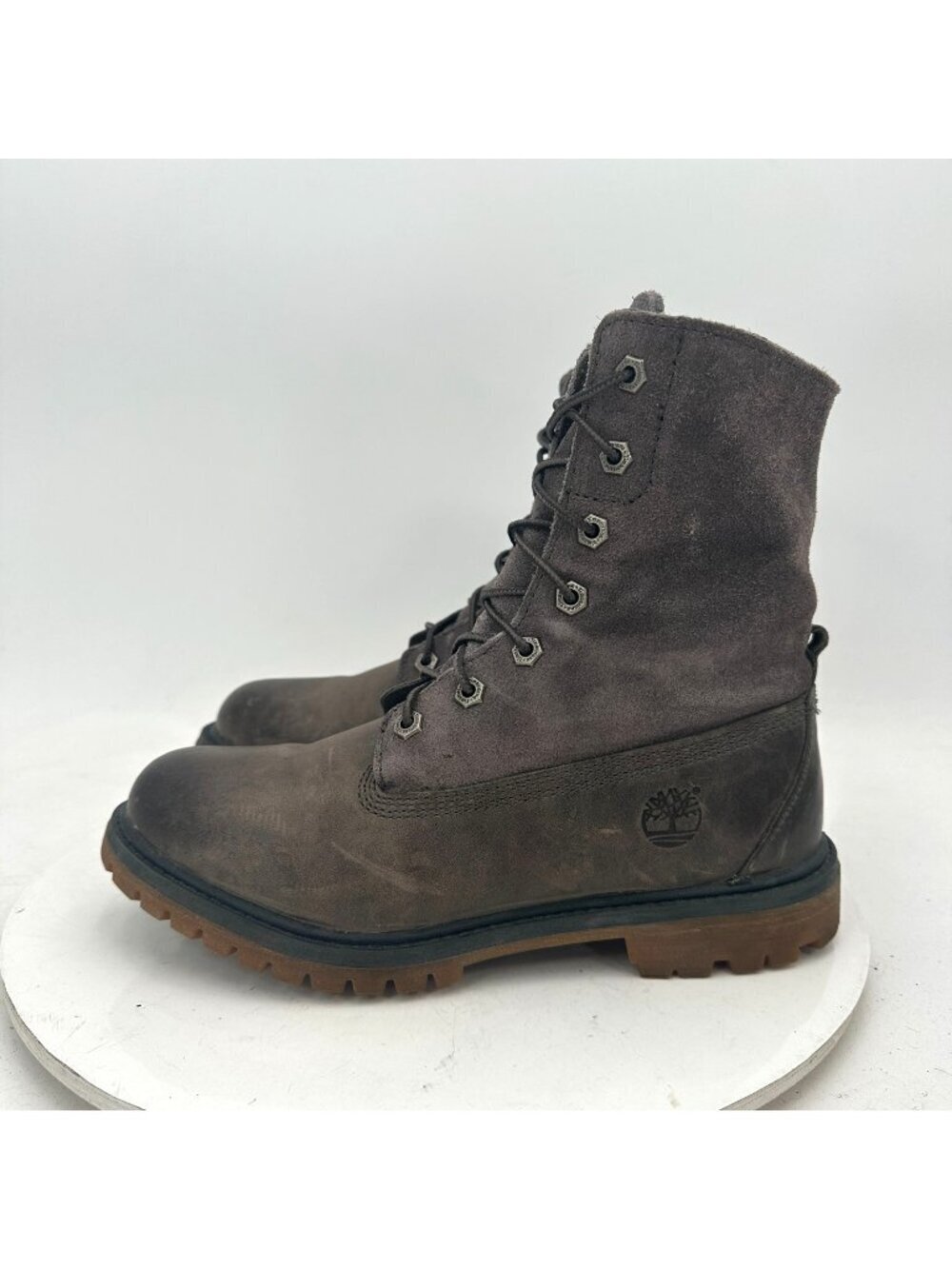 Timberland 8308A Women Size 7M Dark Grey Faded Leather Lace Up Combat Boot